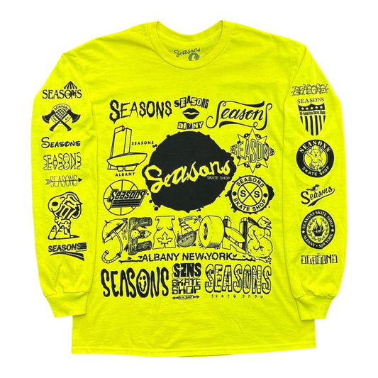 Seasons Logo Vomit L/S Tee- Safety Green