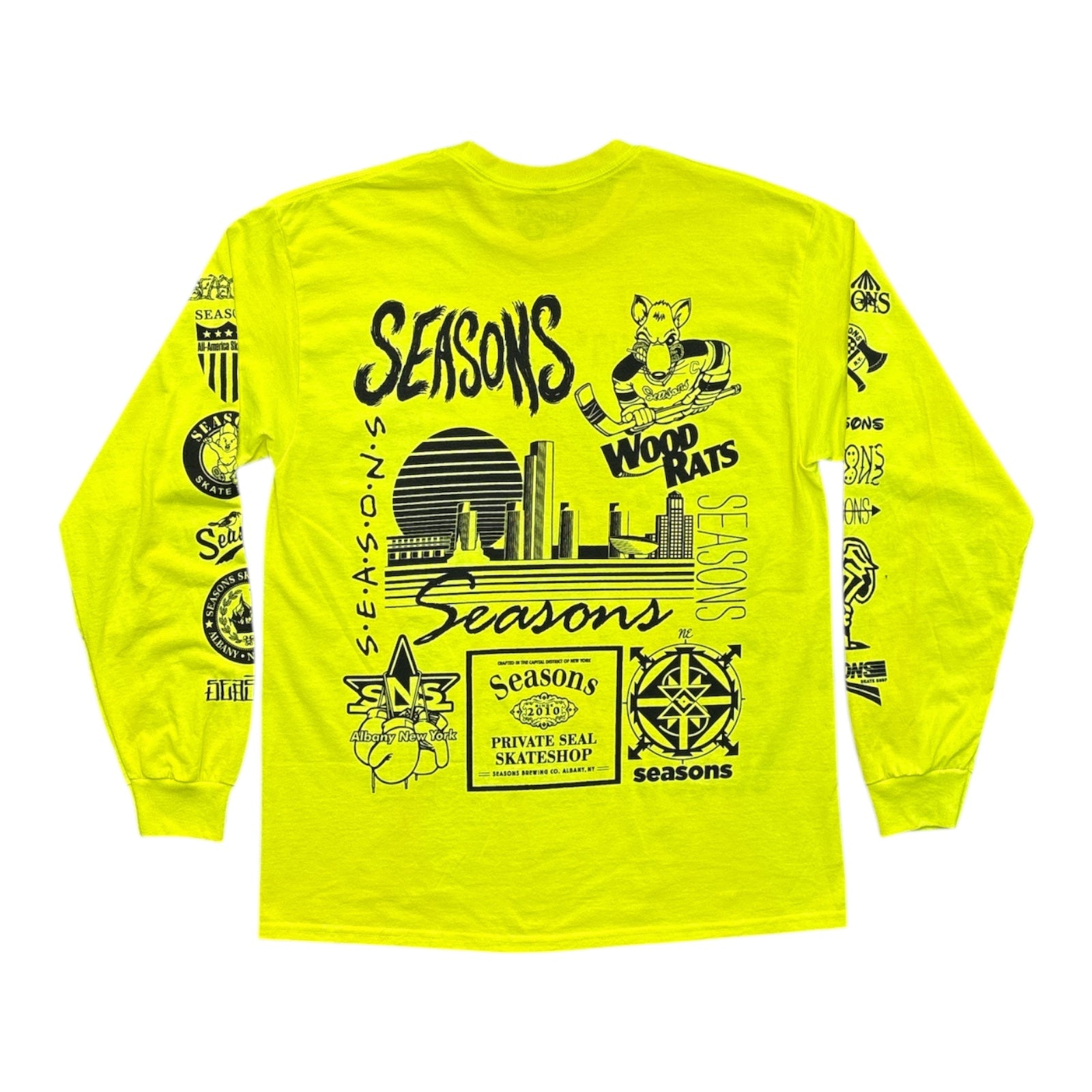 Seasons Logo Vomit L/S Tee- Safety Green