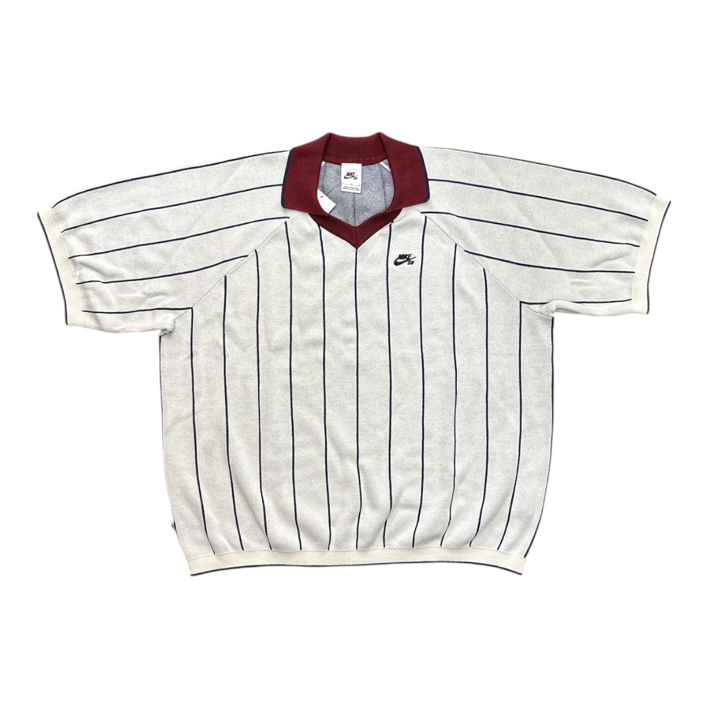 Nike SB Short Sleeve Striped Polo Sweater- Sail/Midnight Navy/Dark Team Red
