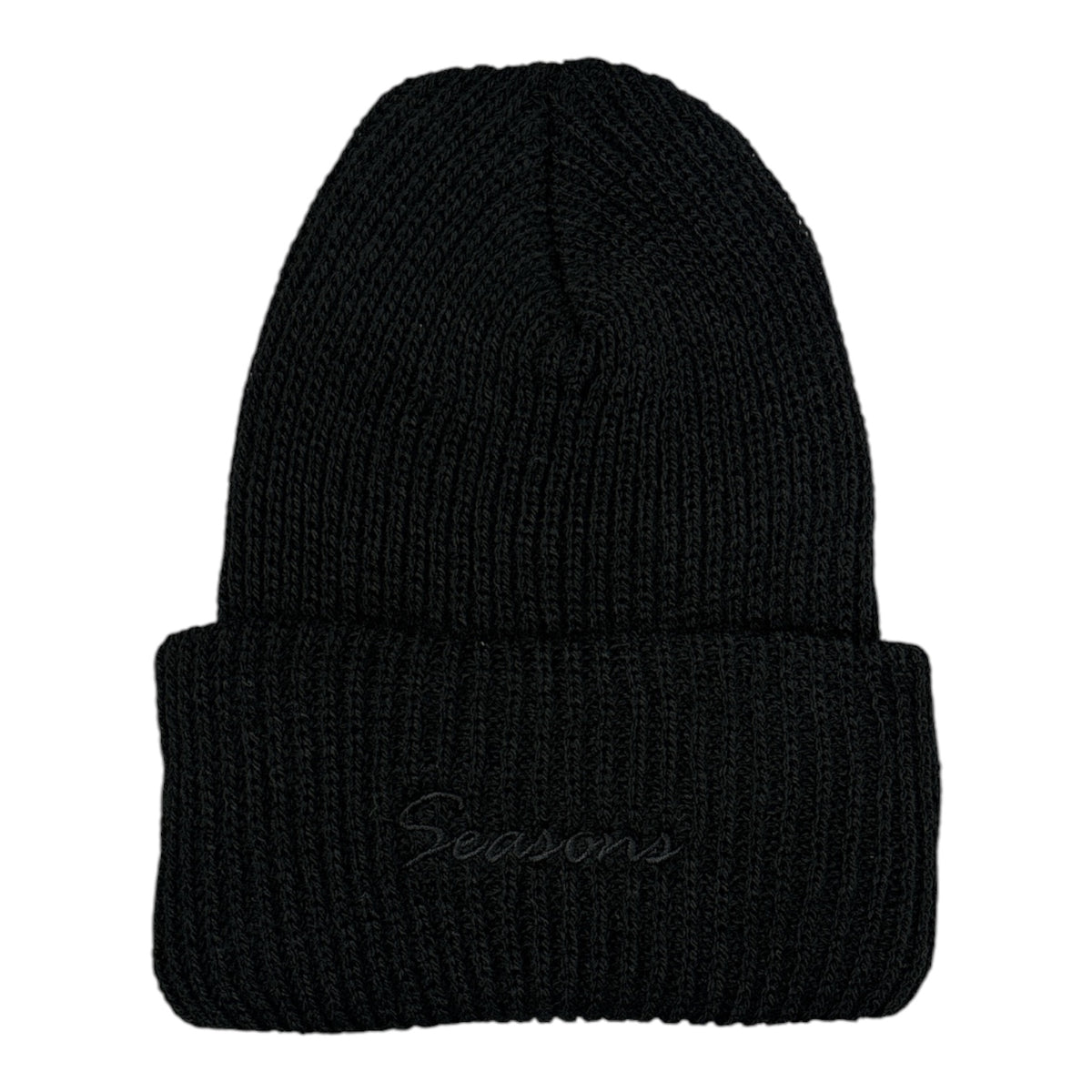 Seasons Loose Knit Cursive Beanie- Black