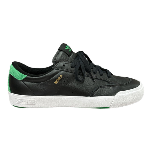Nora pro skateboarding shoe in black green white. Side view
