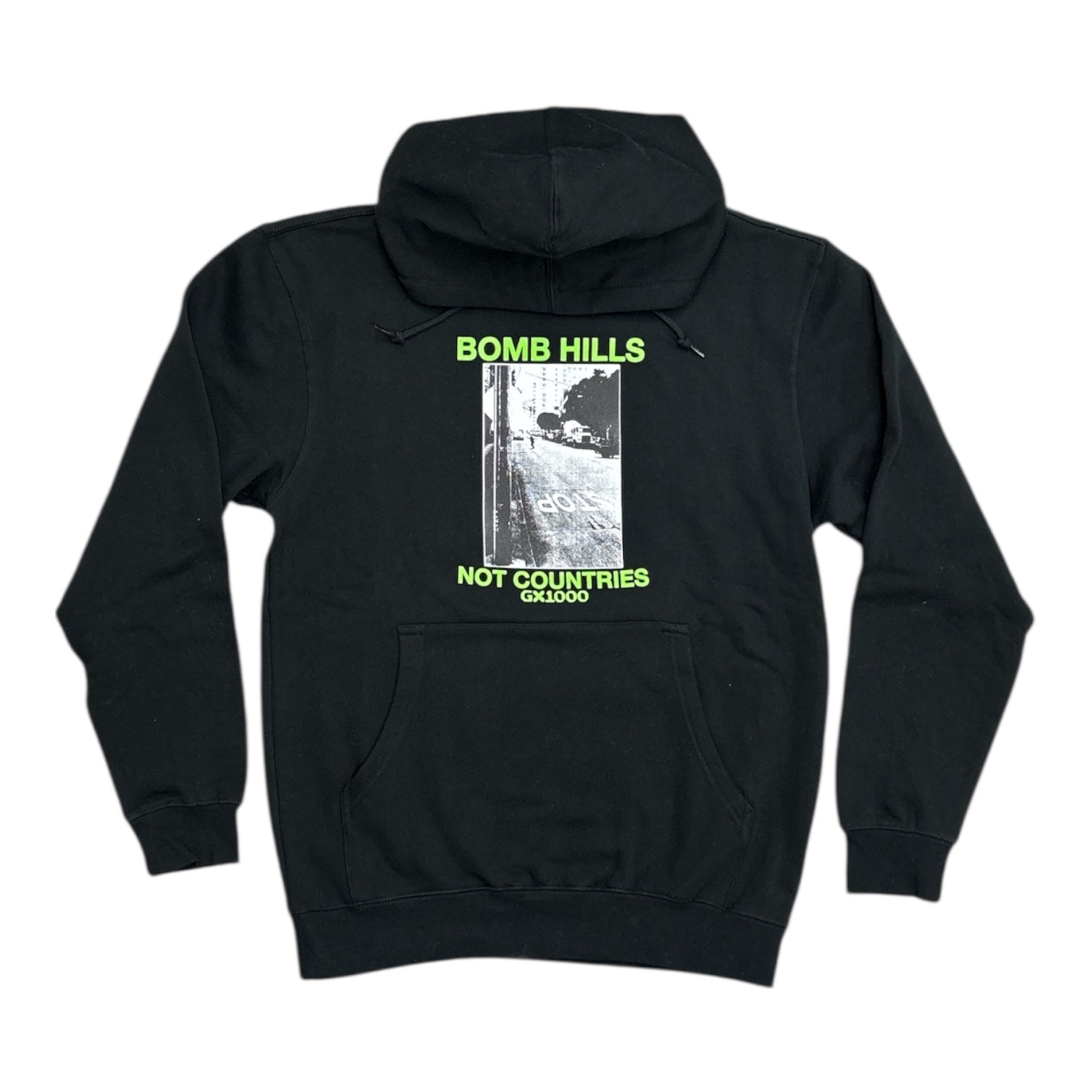 GX1000 Bomb Hills Not Countries Hoodie- Black/Green – Seasons 