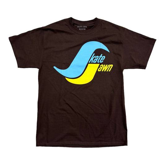 Brown Tee with Skate Jawn in Blue & Yellow