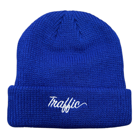 Traffic Script Embroidered Beanie- Royal FRONT