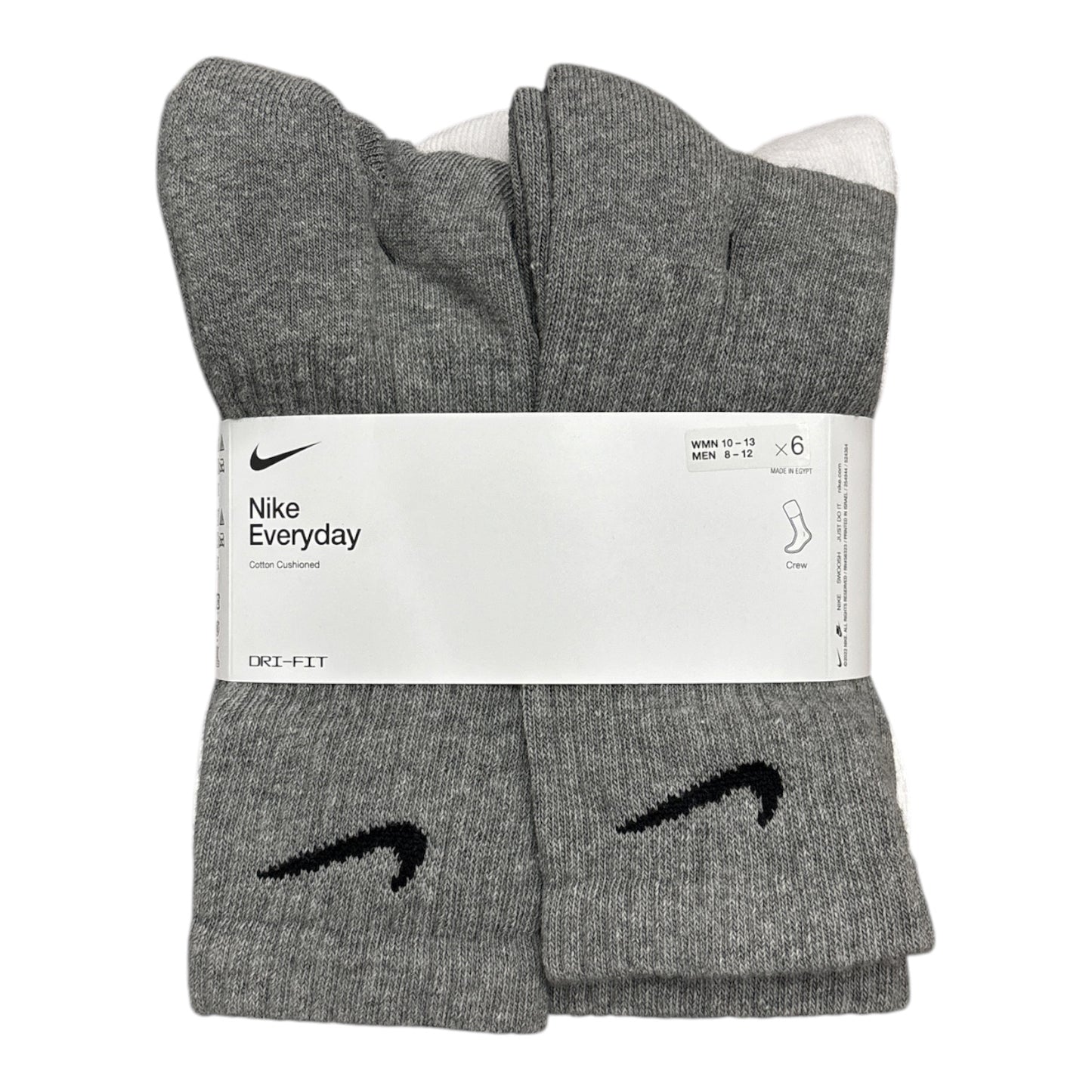 Nike Everyday Crew Socks 6 Pack- Grey/Black/White