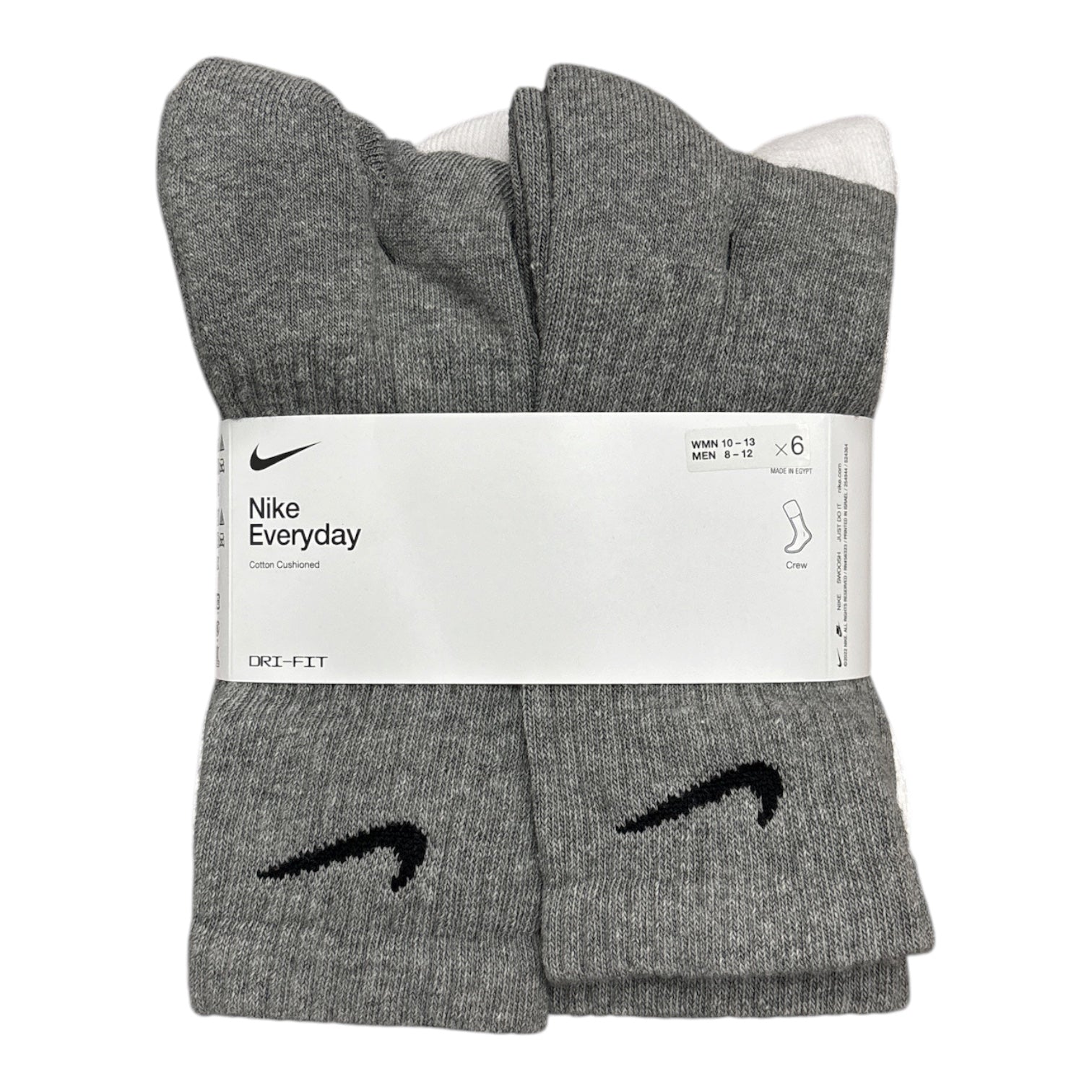 Nike Everyday Crew Socks 6 Pack- Grey/Black/White