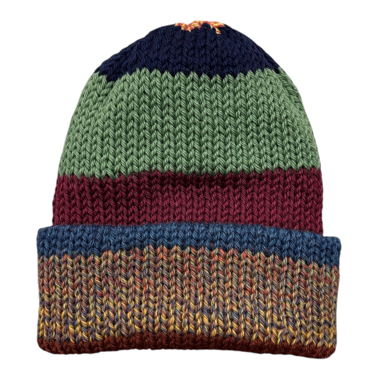 Chimney Short Stack Beanie- Blocks Multicolor- Sage/Maroon/Orange