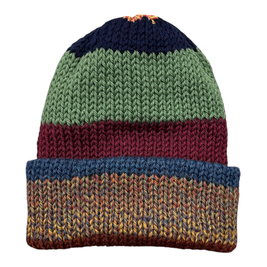 Chimney Short Stack Beanie- Blocks Multicolor- Sage/Maroon/Orange