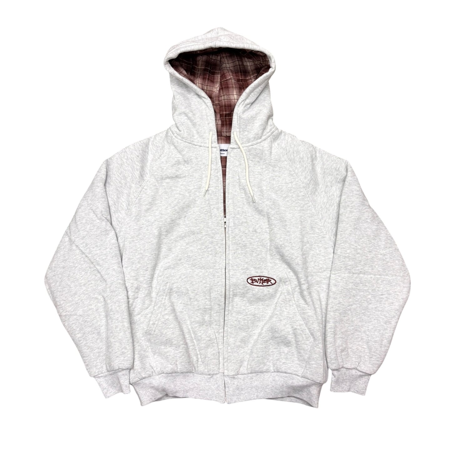 Butter Plaid Lined Zip-Thru Hood- Ash