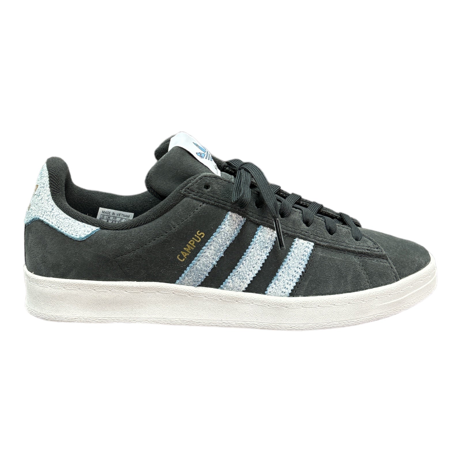 Adidas Campus SHoe in Grey Suede with Light Blue Stripes