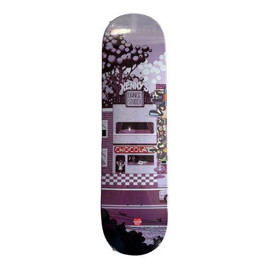 Chocolate Deck with picture of pixelated city in purple tones.