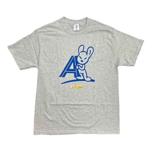 Heather Grey Tee with a Rabbit holding up the letter A