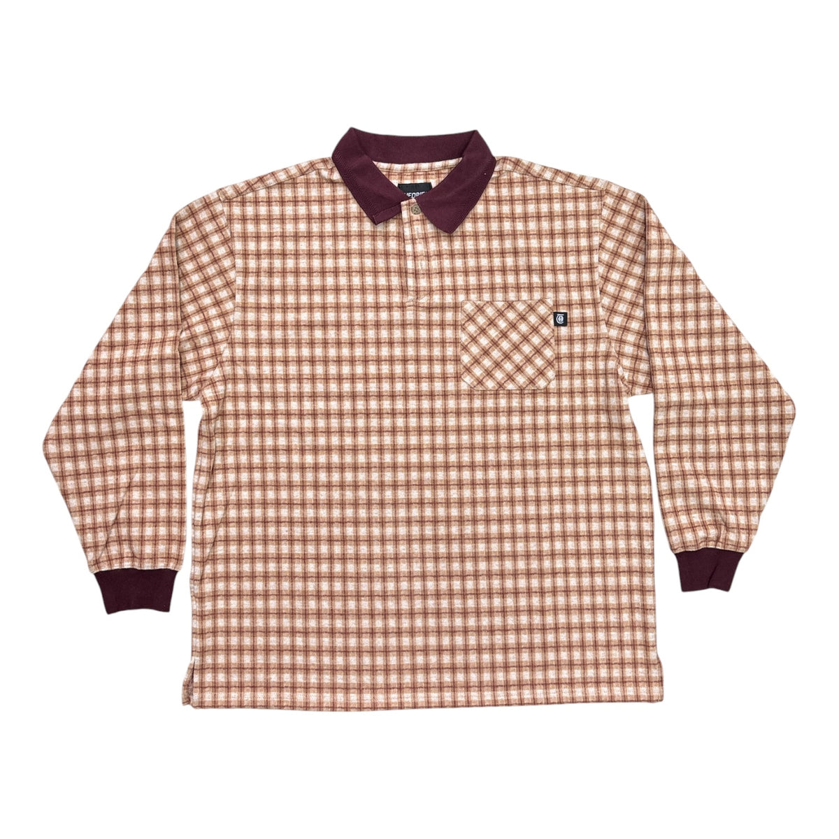 Theories E.S.P. Long Sleeve Polo- Peach/Burgundy