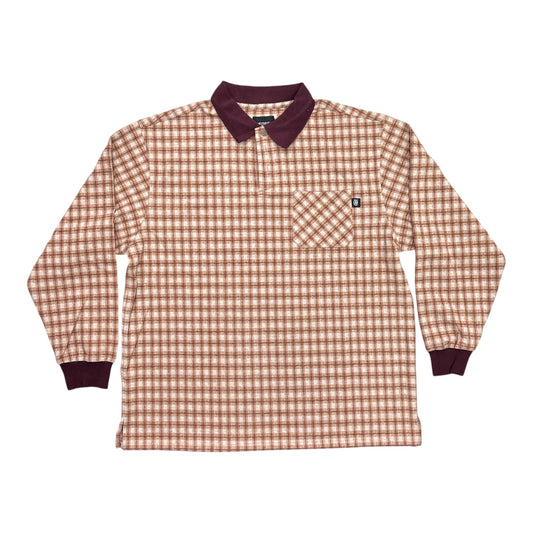 Theories E.S.P. Long Sleeve Polo- Peach/Burgundy