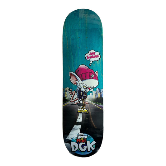 Blue Deck with a Mouse wearing a Pink Beanie in the street.