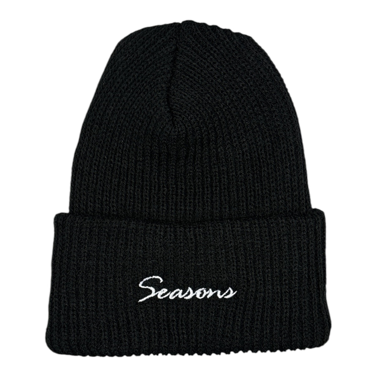 Seasons Loose Knit Cursive Beanie- Black