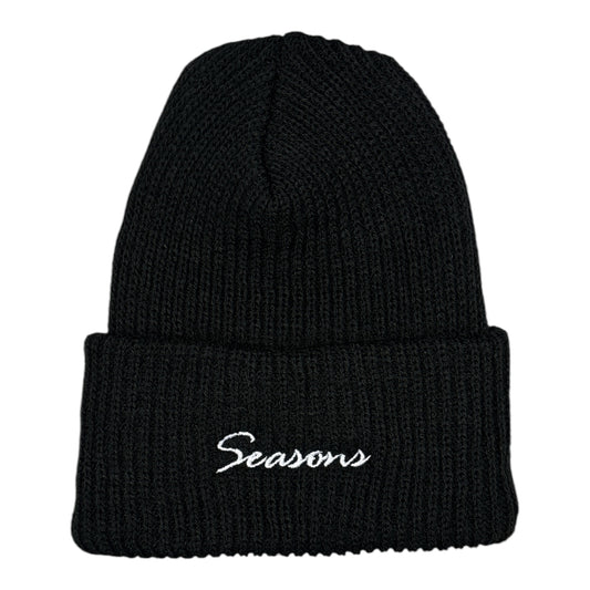Seasons Loose Knit Cursive Beanie- Black