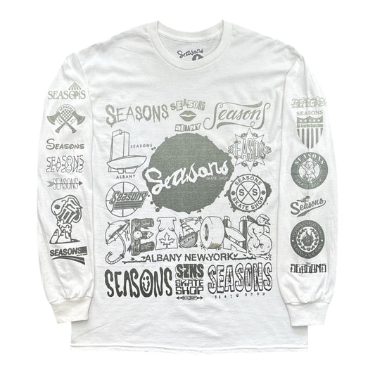 Seasons Logo Vomit L/S Tee- White