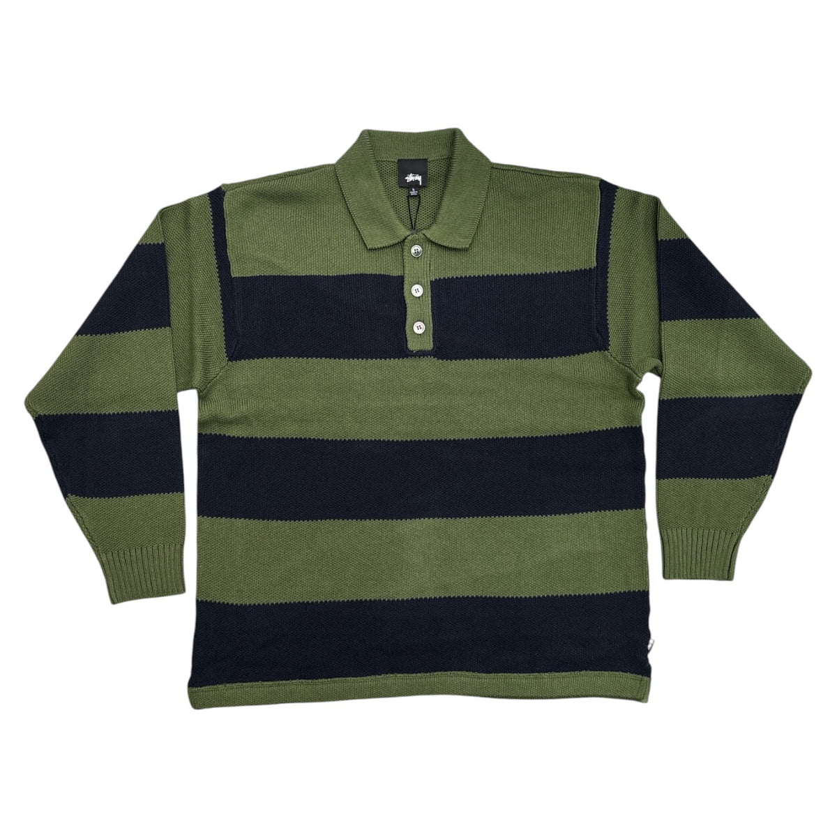 Stussy Pique Knit Striped Rugby- Olive
