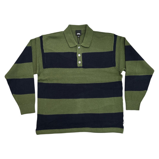 Stussy Pique Knit Striped Rugby- Olive