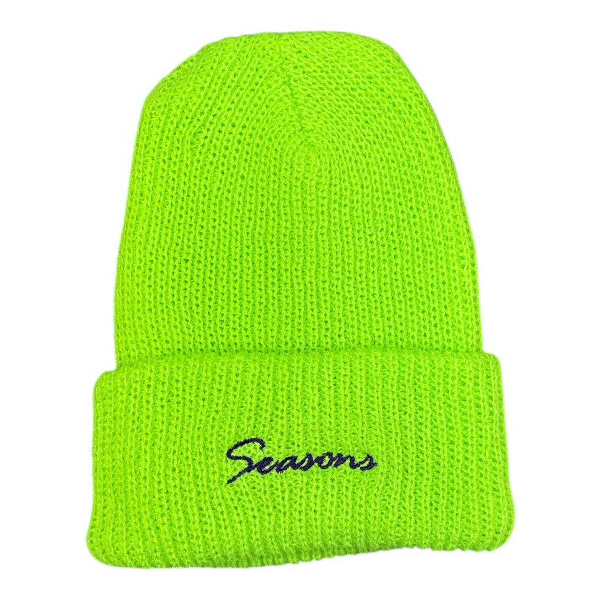 Seasons Loose Knit Cursive Beanie- Safety Green