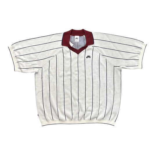 Nike SB Short Sleeve Striped Polo Sweater- Sail/Midnight Navy/Dark Team Red