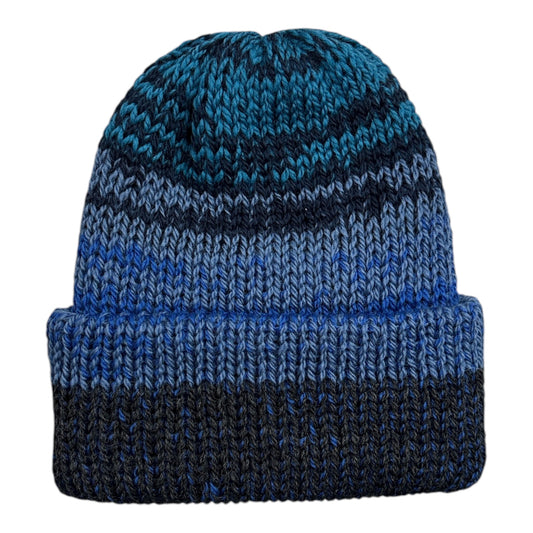Chimney Short Stack Beanie- Striped Blue/Navy/Purple