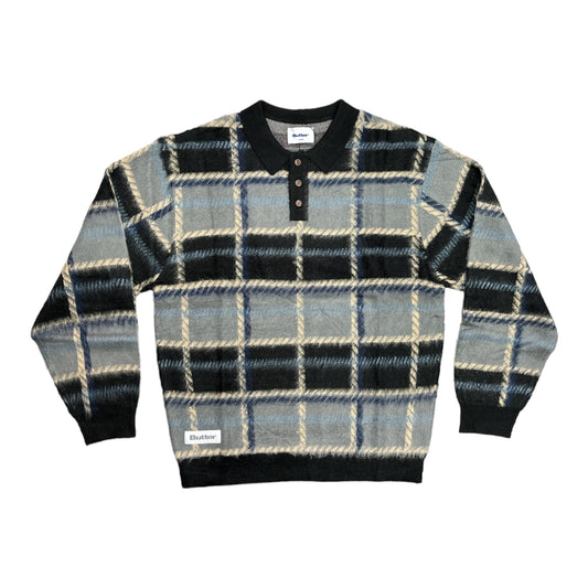 Butter Ivy Button up Knit Sweater- Black/Grey