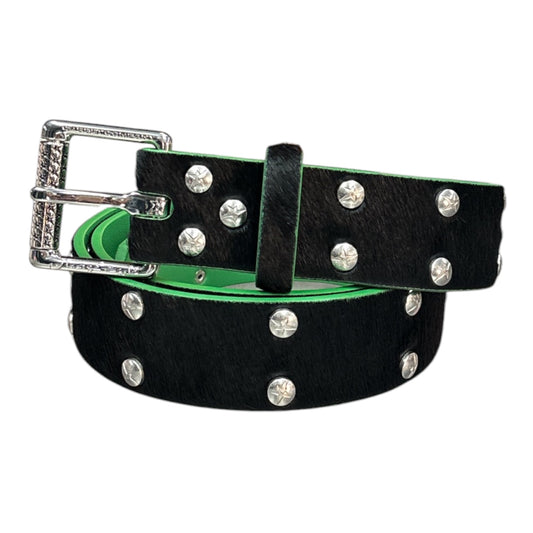 Carpet Pony Hair Studded Belt- Black
