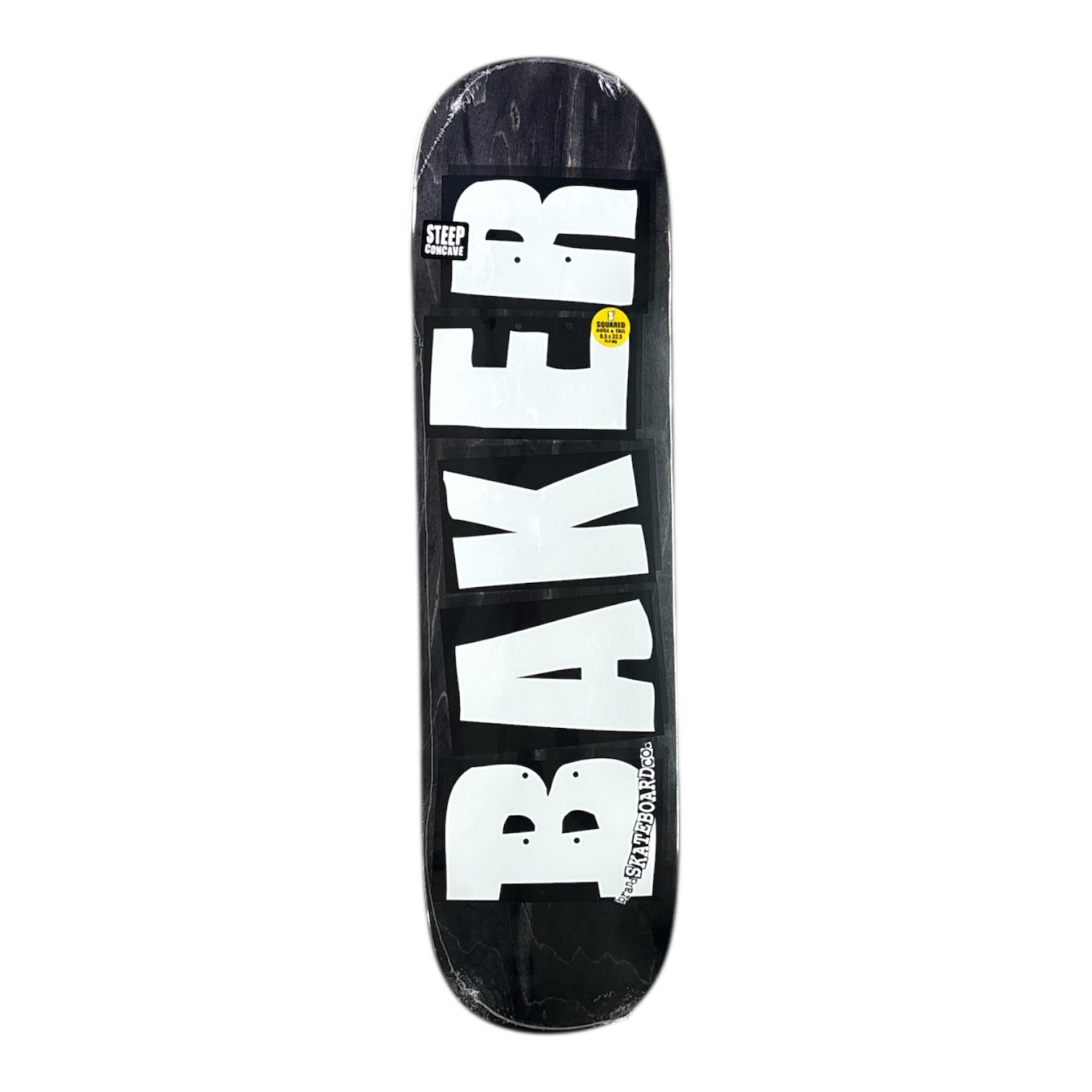 Black skateboard deck with 'Baker' branding on a white background
