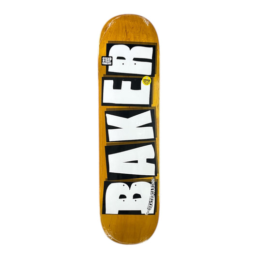 Skateboard deck with 'Baker' logo on a white background