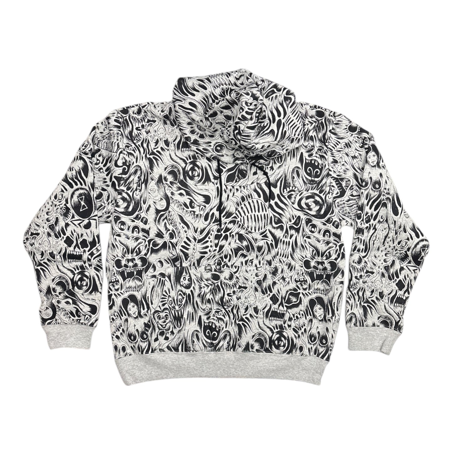 Hoodie with black and white pattern on a white background