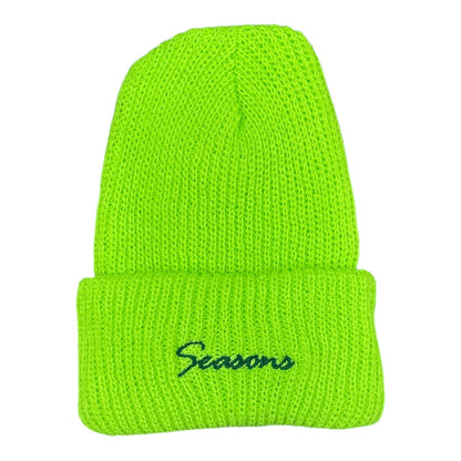 Seasons Loose Knit Cursive Beanie- Safety Green
