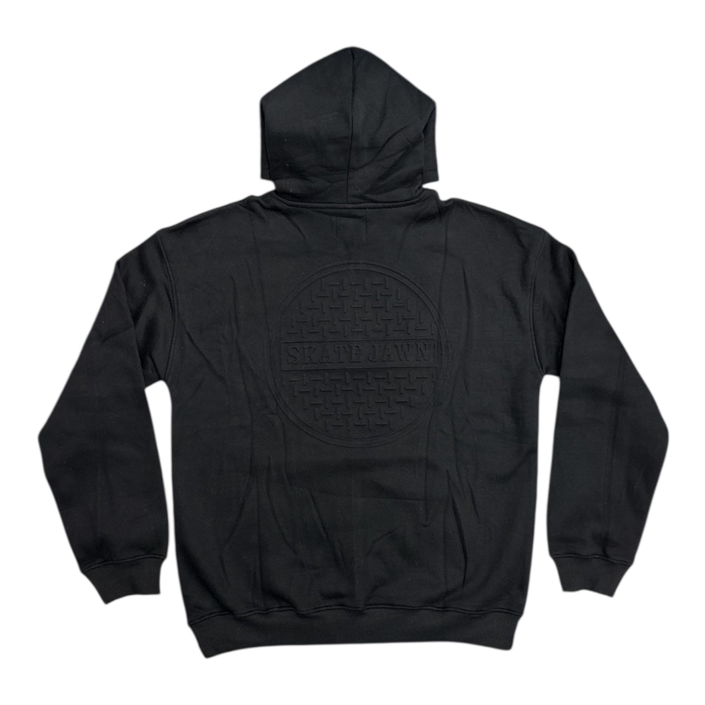 Skate Jawn Embossed Sewer Cap Hoodie- Black