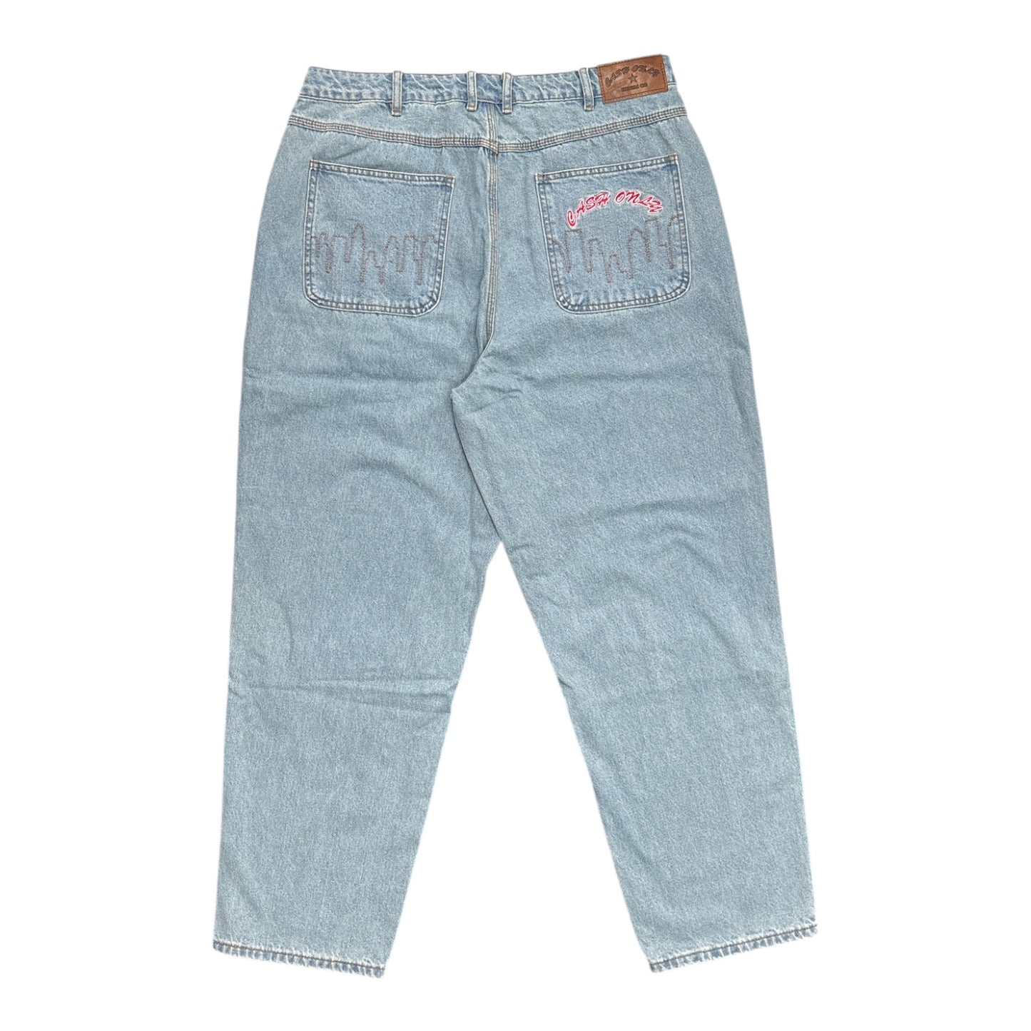 Cash Only Logo Baggy Denim Jeans- Washed Indigo
