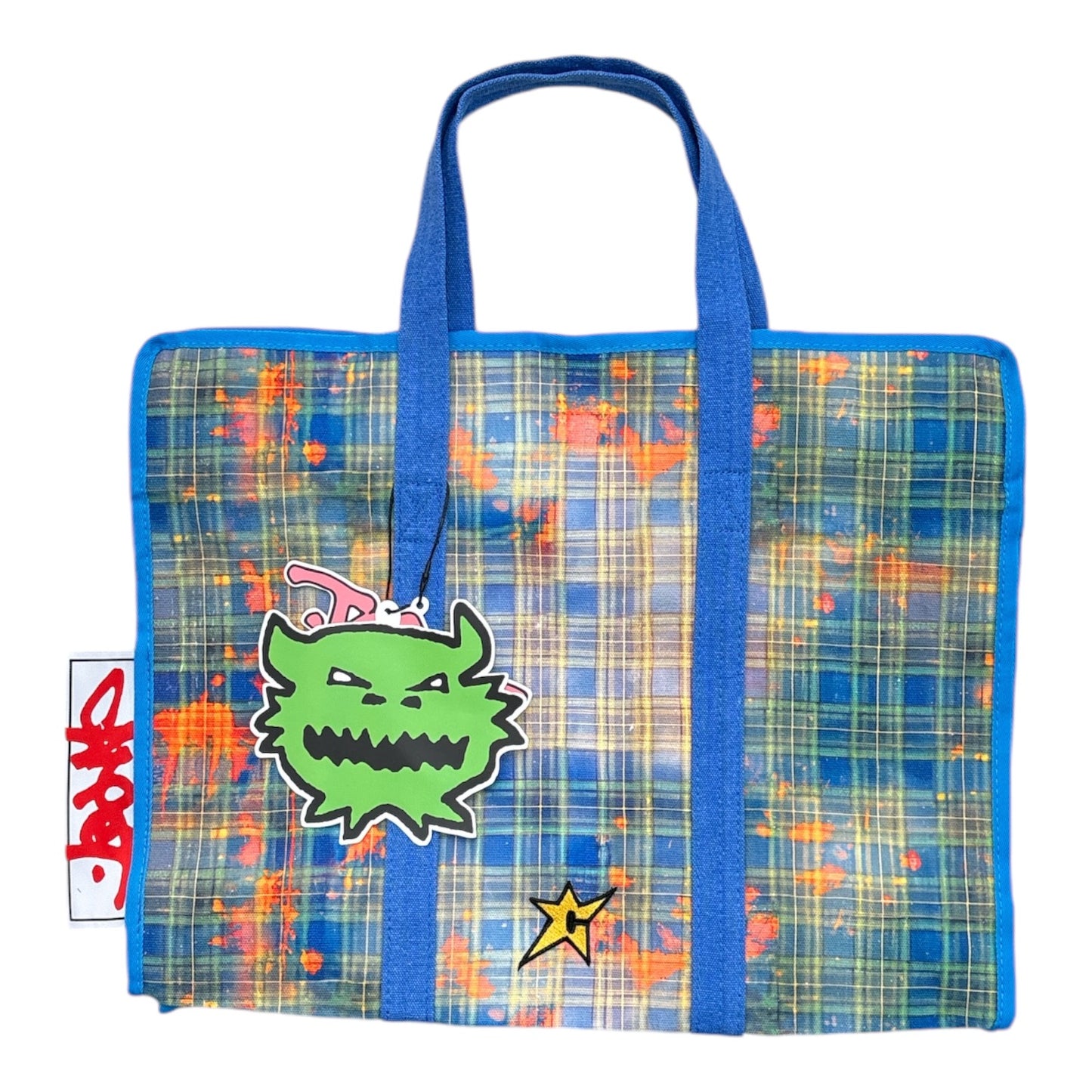 Carpet Plaid Tote Bag- Blue FRONT