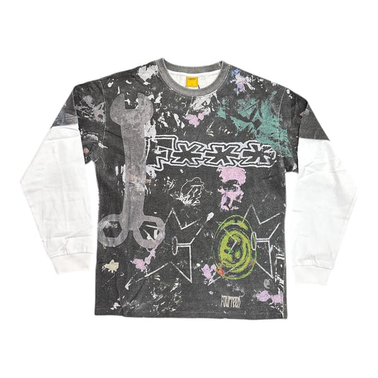 Long-sleeve shirt with graphic design on a white background