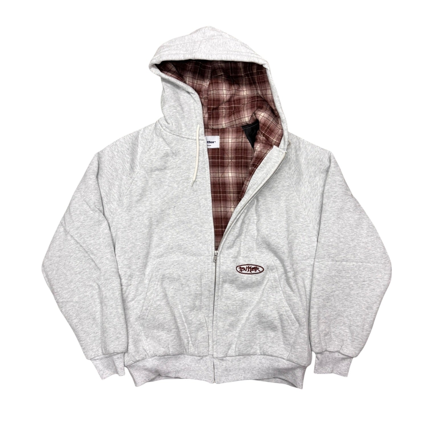Butter Plaid Lined Zip-Thru Hood- Ash
