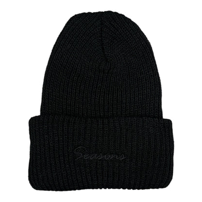 Seasons Loose Knit Cursive Beanie- Black
