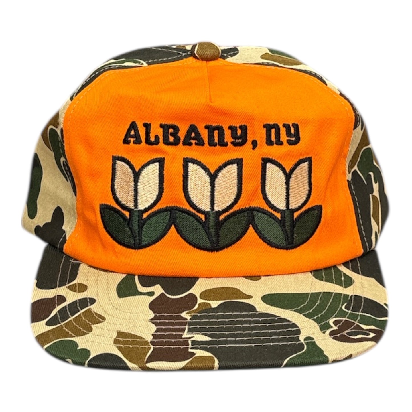 Hemstitch Mill Albany Tulips Hat- Duck Camo/Safety Orange