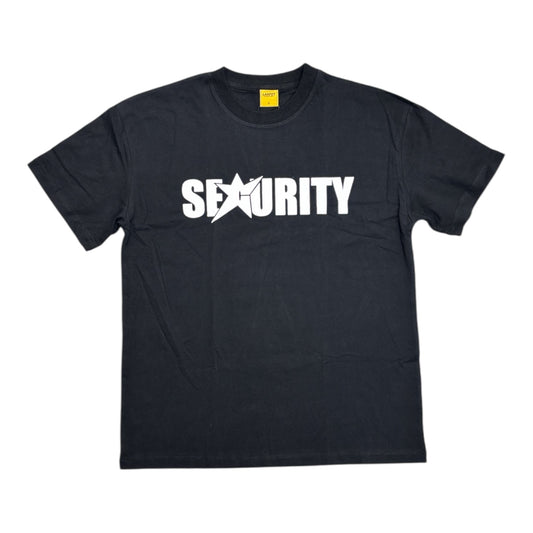Black t-shirt with 'SECURITY' printed on it against a white background