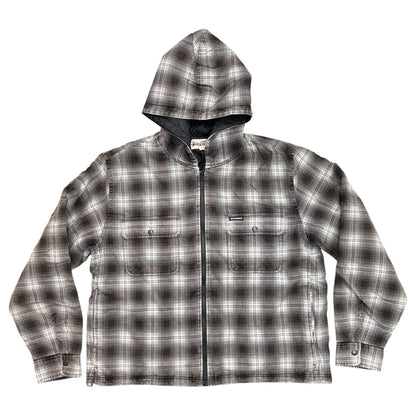 Stussy Zip Hood Plaid Shirt- Charcoal