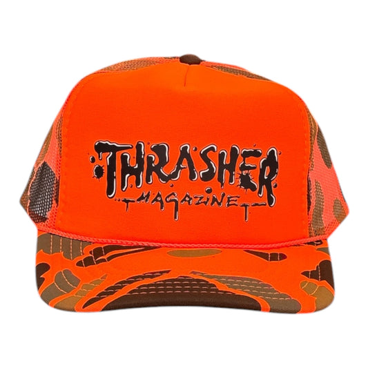 Thrasher Wet Paint Trucker Hat- Orange Camo
