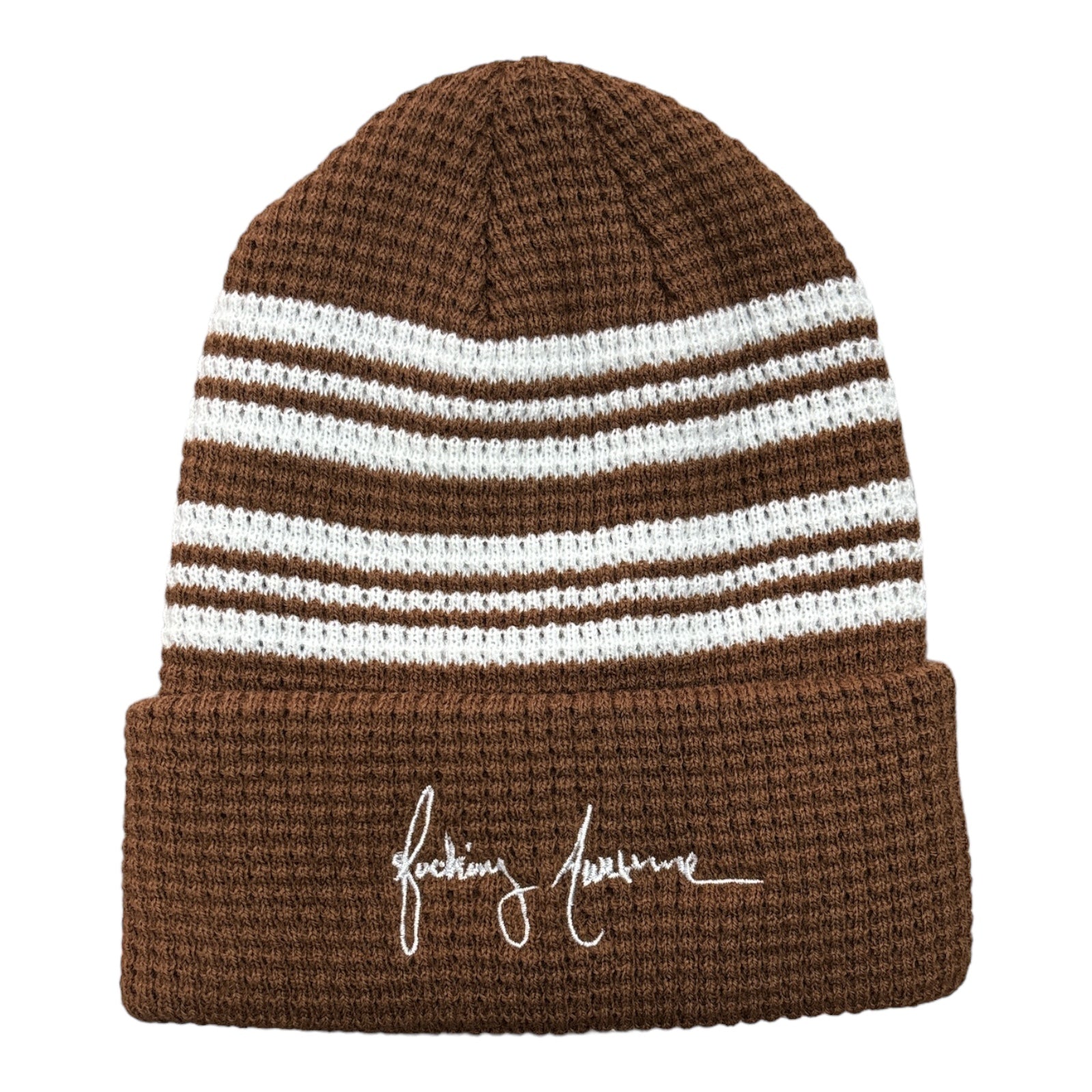 Fucking Awesome Cursive Waffle Cuff Beanie Brown FRONT