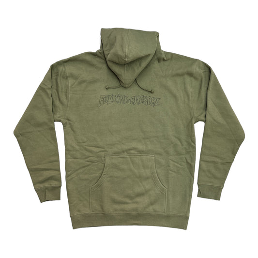 Fucking Awesome Outline Stamp Pullover Hood Olive FRONT