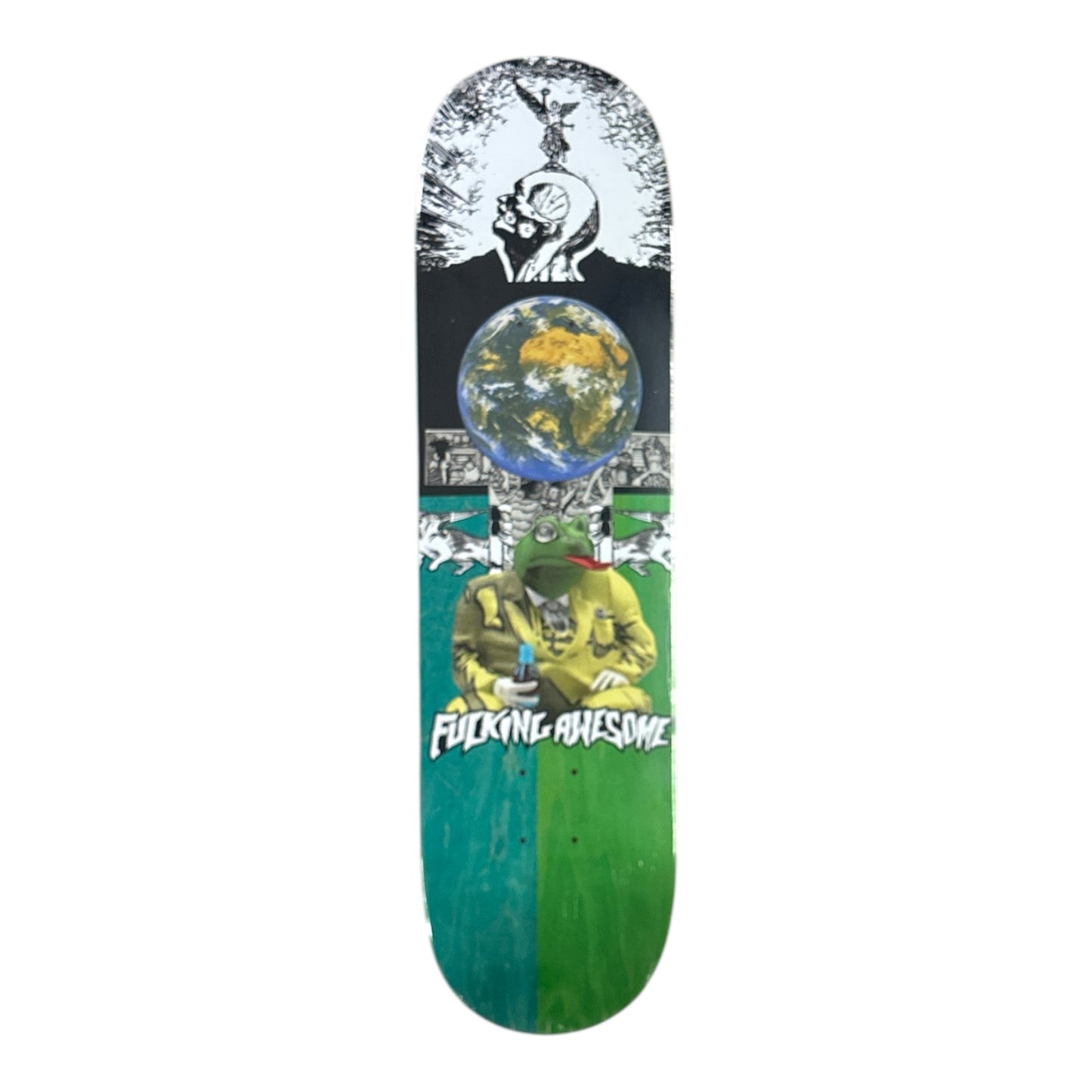 Skateboard deck with graphic design and 'Fucking Awesome' branding on a white background