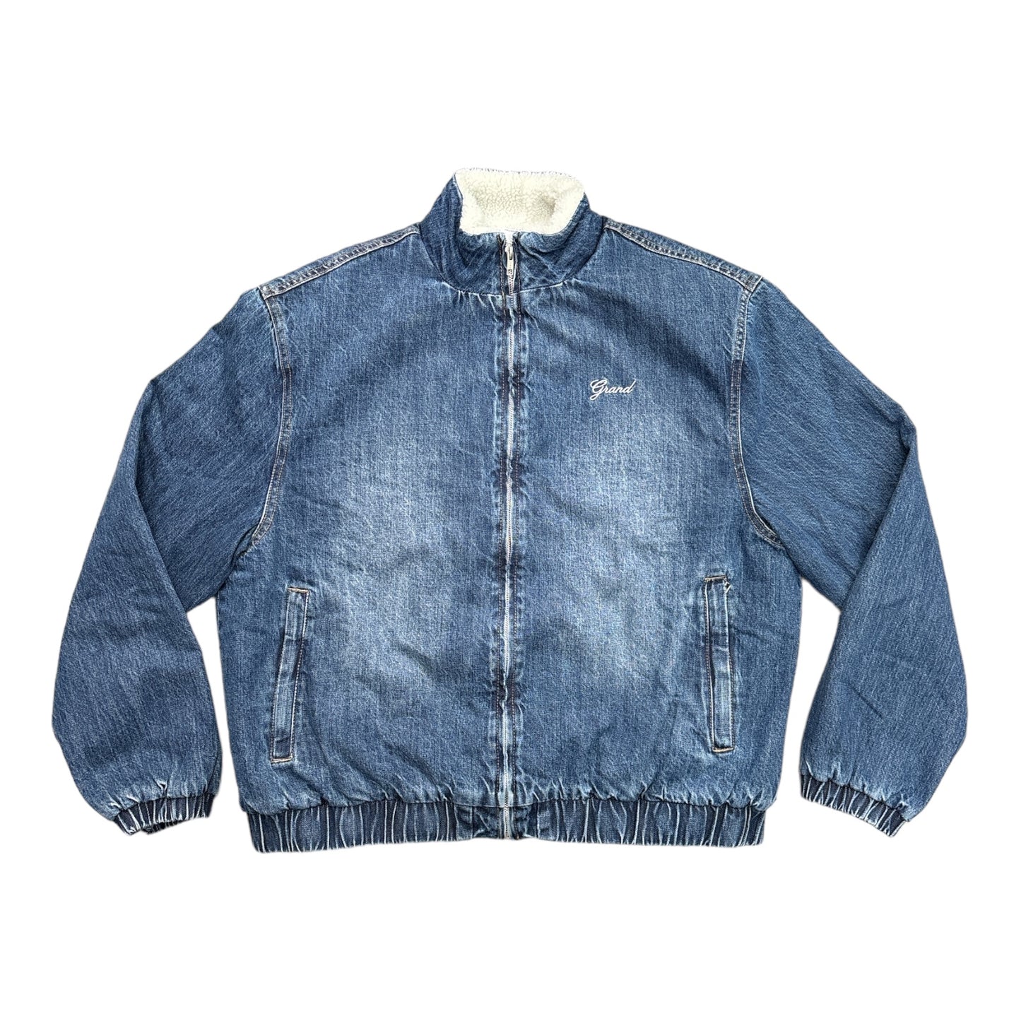 Grand Denim Sherpa Lined Track Jacket Denim Front