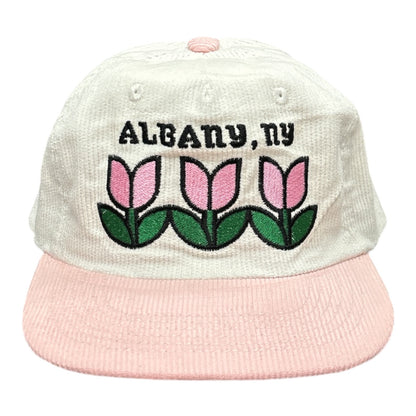 Hemstitch Mill Albany Tulips Hat- White/Pink FRONT