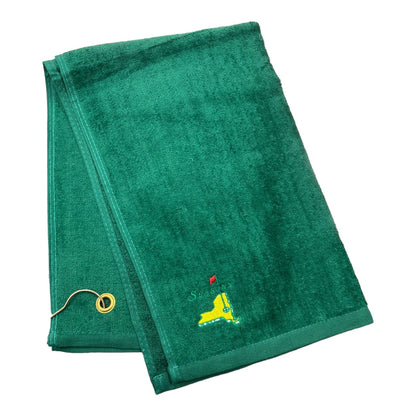 Green Golf Towel with Embroidered NYS Logo Embroidered on it.