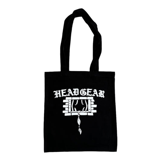 Black Canvas Tote Bag.  Broken Jail Cell Picture in White.